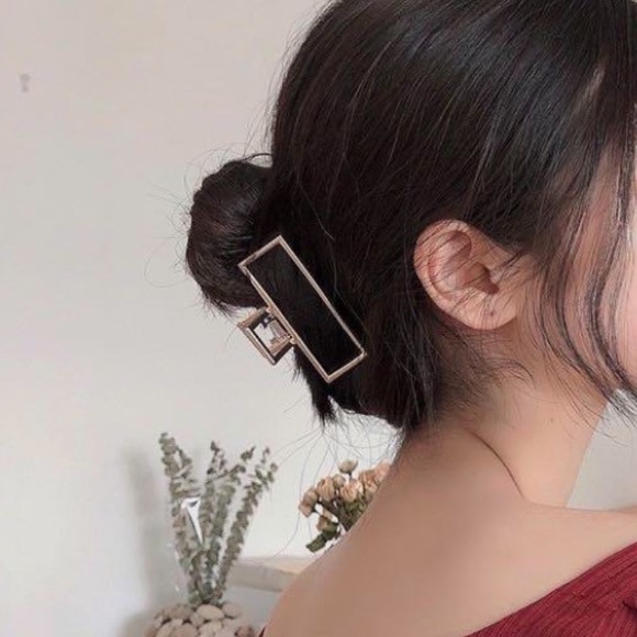 Metal Large Rectangular Hollow Hair Clip Pink Gold - Picture 2 of 7